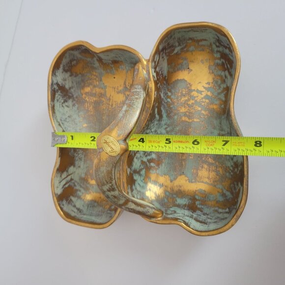 Stangl Antique Gold & Mint Green Ceramic Divided Serving Dish With Handle - Picture 8 of 8